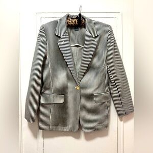 Ralph Lauren Black & White Pinstripe Single-Button Blazer